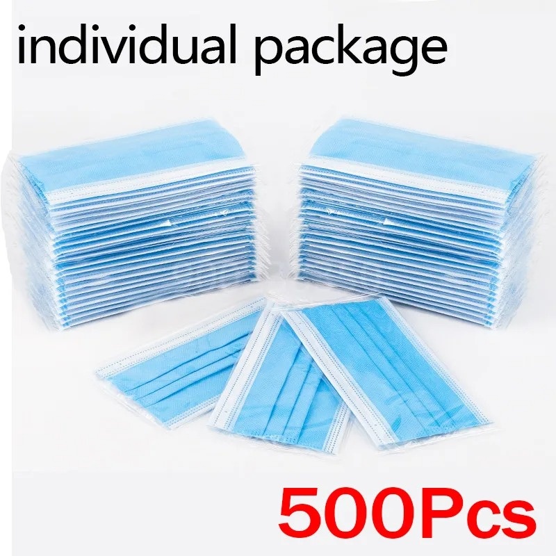 Disposable Mask Blue - Masques jetables pour adultes, emballés individuellement,